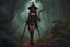 Placeholder: caricature, evil, dark arts, intricately painted, scariest female witch of the world, set in a jungle, (holding a machete:1.6), giant boots, punk, worn, bokeh, Low DOF, 16k, trending on artstation.