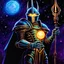 Placeholder: fantasy galactic knight holding glowing staff 90's tcg art 90's tcg art