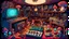 Placeholder: everything made of mushrooms. a trippy heavily detailed cartoon adventure of a psychedelic mushrooms smoking gnome music producer all alone in his old attic. analog music equipment all over. tiny details in every corner of the room (glowing mushrooms). 2 turntables and a mixer, tb303, etc. gnomes hanging out in the room. futuristic music equipment. large speakers in the corner of the room. music knobs all over the smoke-filled room. strange music instruments. art deco art nouveau style.