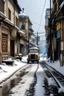 Placeholder: An empty street in Egypt with snow and a tuk-tuk