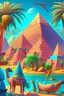 Placeholder: Egyptian pyramids and Pharaoh's tombs, Nile river with palm trees, large stone sculptures, camels, cartoon style, fantasy, colorful, digital art, 8k, full details, high resolution