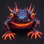 Placeholder: Bull-Horned Magma Frog ebony black oozing with neon orange magma and spikes and fangs, In neon art style