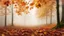 Placeholder: Theme Autumn. Triple exposure. Bottom layer is a misty view of an autumnal forest, leaves changing colour, fallen leaves on the ground. Second layer shows chestnuts, acorns, berries from a closer viewpoint. Top layer is semi-transparent and shows large perfect autumnal maple leaves. The whole image melds together into a commentary on the autumn season in nature.