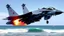 Placeholder: fighter jet shoots at passenger plane and it explodes while flying over the ocean