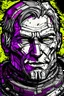 Placeholder: an high definition portrait of the psycho from the videogame borderlands. an initial black and white picture with colored enanced detaile in a popart style