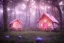 Placeholder: a cute pink and blue fairy house in the forest, spring time, mushrooms, 8k, flickering light, centered, high-quality, fine-detail, digital art, detailed matte, volumetric lighting, illustration, 3D octane render