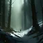 Placeholder: a forest scene, cold, windy, snowy, ruthless forest, scary, cinematic scene, distant monsters, blurry