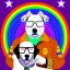 Placeholder: old man with glasses, with dog travels the rainbow bridge