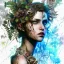 Placeholder: singer Danish MØ face,Style Yoji Shinkawa, watercolor illustration , Dryad, plants, wildflower,