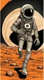 Placeholder: skeleton astronaut walking on an orange planet, retro comic, jack kirby style