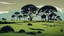 Placeholder: Beautiful landscape with trees, earth opens up and breaks down in black polygons.