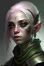 Placeholder: a beautiful female dark elf rogue with ashy pink hair, with fair skin and light green eyes with a scar over right eye