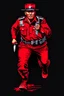 Placeholder: Cuban soldier(uniform and face based on racist steriotypes) running towards viewer, a knife i one hand, and a gun(barrel pointing at viewer) in the other. blocky retro 1960's poster monochrome with white background