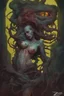 Placeholder: sex, job and madness. intens horror style. Color. no text. closed mouth. concept art, intricately detailed, color depth, dramatic, side light, colorful background. Painted by Dariusz Zawadzki