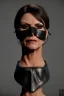 Placeholder: executioner in black leather, mature woman, skintight eye mask, cleavage, evil, angry, steam punk, 8k,dark