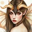 Placeholder: A close-up headshot of a woman with long brown hair, red eyes, fuzzy moth antennae, and White-lined sphinx moth wings on her back, watercolor, intricately detailed, high definition, 4k,