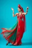 Placeholder: lady in azeri dance custum change clothing color to cyan and red fullbody shot