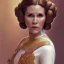 Placeholder: hyperspace background, complete and photo realistic detailed head to waist stunning photo realistic portrait of carrie fisher as Princess Leia in star wars with photo realistic minimal updo hair by Mandy Jurgens and mucha and Richard Schmid and chuck close and chie yoshii, extraordinary and detailed ceremony dress of star wars,brown eyes