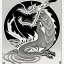 Placeholder: Ukiyo-e styled art, black and white dragon