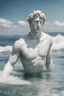 Placeholder: male marble statue swiming in the ocean