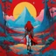 Placeholder: (Art by Brion Gysin) envision Red Sonja with a surreal and avant-garde touch. Red Sonja portrayed in a dreamlike landscape, surrounded by kaleidoscopic colors and abstract shapes. Red Sonja in a mesmerizing and unconventional interpretation as experimental and boundary-pushing nature, blending elements of fantasy with a touch of the surreal.