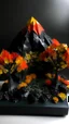 Placeholder: A black mountain with autumn season trees designed in Japanese origami painted by Gustave Courbet