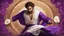 Placeholder: Hyper Realistic young handsome muscular Sufi Whirling with Purple & Maroon, Islamic Sufi Rustic Grungy golden Patterned-Background at night with white-rose-petals.