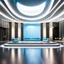 Placeholder: beautiful dance stage with no dancers in luxury modern hall dynamic lights, modern furniture light blue & gray theme