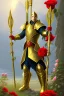 Placeholder: A large golden spear weapon covered in roses and thorns