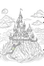 Placeholder: A spooky castle on a hill, surrounded by fog and illuminated by lightning. Outline, sketch style, only use outline, mandala style, clean line art, white background, no shadows, no clear wall, coloring page.