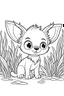 Placeholder: cute coloring page, sketch style, cute baby dog in the jungle, cute cartoon, white and black, withe background, no shadows, outline.