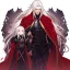 Placeholder: Vampire knight, young man, handsome, long white hair, black full plate armor, red cape