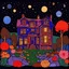 Placeholder: Colourful, peaceful, Egon Schiele, Max Ernst, René Magritte, house, night sky filled with galaxies, planets, stars, rocks, trees, flowers, one-line drawing, sharp focus, 8k, deep 3d field, intricate, ornate