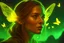 Placeholder: Portrait of a woman, Fireflies in Asgard, colorful polychromatic, ultra-detailed, Artstation, deep color, volumetric lighting, yellow-green color.