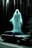 Placeholder: Ghostly apparition next to a car crash