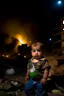 Placeholder: Palestinian baby , Destroyed Buildings , with a Explosions, at night