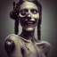 Placeholder: a cute smiling girl with her toy with a tattoo in her face, michelangelo oil painting, steam punk, scary, horror, realistic, made in octane, cinematic, ultra-realistic, extremely detailed octane rendering, 8K, VRAY Super Real ar 2:3, dof photorealistic futuristic 50mm lens hard lighting dark gray tintype photograph, realistic lighting, sephia colors