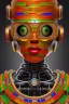 Placeholder: robot portrait in Kente, rusted clock eyes, cinematic, ghana flag, african pattern symbols, engraved, 8k quality