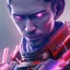 Placeholder: A portrait of a crystalised robot samurai with yakuza tatu, atmospheric, realistic, unreal engine cosmic galactic, cinematic lighting, octane render, transparent,indigo neon light, cosmic ambiance, masterpiece, art by Yoji Shinkawa, composing fit inside