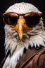 Placeholder: Portrait of an {Eagle} wearing a {brown} suit and sunglasses, {white} color background, realistic photography, shot on Sony dslr camera, Fujifilm --s 250