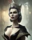 Placeholder: old evil queen in black leather gown, femme fatale, volouptous, busty, cleavage, angry, emperious, 8k resolution concept art portrait by Greg Rutkowski,