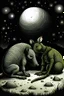 Placeholder: Prompt: real Aardvarks sit comfortably on the dark side of the moon