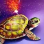 Placeholder: Oil painting style turtle and fireworks