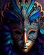 Placeholder: centered detailed venetian mask, vibrant peacock, intricate, elegant, highly detailed, digital painting, smooth, sharp focus, illustration, illuminated lines, outrun, vaporware, intricate venetian patterns