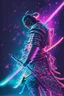 Placeholder: Mystical samurai emitting an aura with a long, neon sword emitting an aura