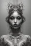 Placeholder: a black and white double exposure photo of a woman's face, an ultrafine detailed air brush painting by Hajime Sorayama, Kyle cooper, and Dan Hillier, cgsociety, dark erotica, avant garde gothic androgynous, mixed media, dystopian art, cosmic art, analog horror, nightmarefuel, hauntingly beautiful, beautifully ominous, sharp and razor focused in stunning HD, world class art, unique, modern masterpiece, exceptional, exquisite, dark fantasy, grime, neoism, apocalypse art, calotype