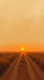 Placeholder: very dusty dirt path with sunset in the prairies, low horizon line, old western, painting based on grainy photo, orange brown tones