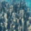 Placeholder: FLYING OVER THE OCEAN, BIG CITY SKYSCRAPERS, ORANGE cinematic lighting, 4k, 8k, octane render, digital concept art, ambient lighting,