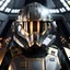 Placeholder: star wars bald male corellian pilot wearing dark gunmetal grey and black First Order special forces TIE pilot armored flightsuit and helmet with gold trim inside the jedi temple, centered head and shoulders portrait, hyperdetailed, dynamic lighting, hyperdetailed background, 8k resolution, volumetric lighting, light skin, fully symmetric details