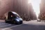 Placeholder: A Tesla 'Semi' (semi truck) is going at a high speed, near the 'Central Synagogue' in New York City. (CINEMATIC, WIDE ANGLE LENS, PHOTO REAL)